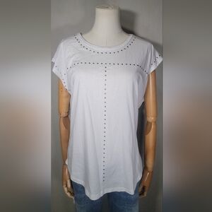 DKNY White Studded Tee, Size Mediun